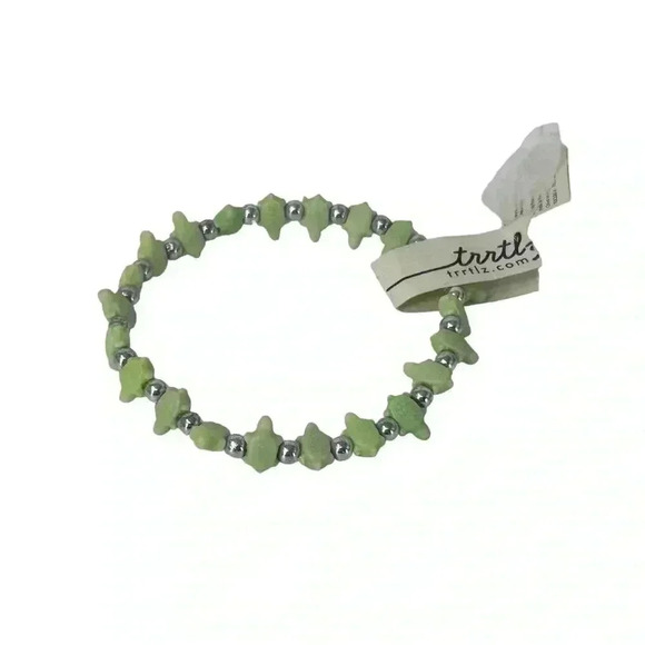 TRRTLZ IVORY GREEN FASHION STRETCH BRACELET TURTLES SILVER BEADS KIDS ADULTS - Picture 1 of 6